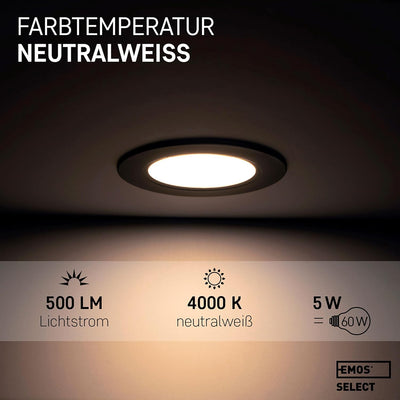 EMOS Downlight LED Einbauleuchten 4000K neutralweiss | Set 12 LED Spots IP54 Feuchtraum, Badezimmer