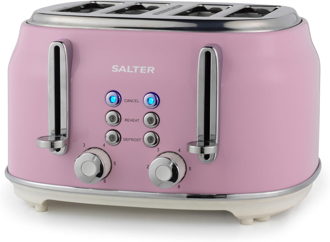 Salter Retro Toaster 4 Scheiben – Breite Schlitze, 6 Bräunungsgrad, Auftauen, Aufwärmen, Abbrechen F