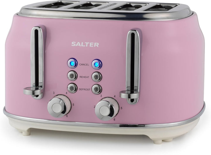Salter Retro Toaster 4 Scheiben – Breite Schlitze, 6 Bräunungsgrad, Auftauen, Aufwärmen, Abbrechen F