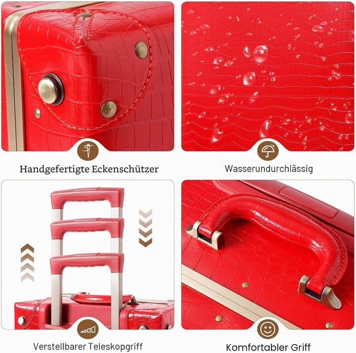 Urecity Koffer Vintage mit 4 Rollen Trolley Koffer Reisekoffer Leicht Retro Hartschalen Koffer 2-Tei