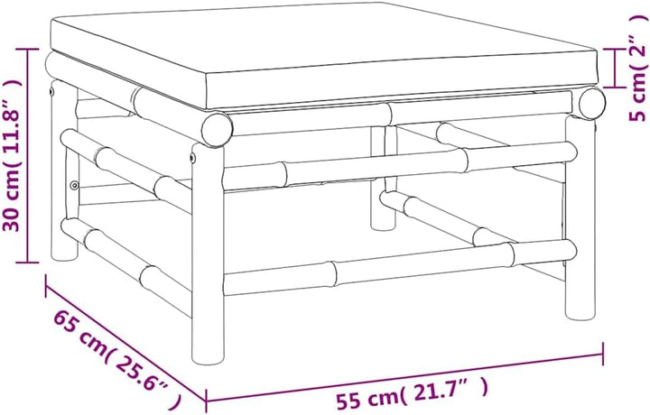 vidaXL 3-TLG. Garten-Lounge-Set mit Hellgrauen Kissen Bambus Mittelteil + Fussstütze + Tisch Hellgra