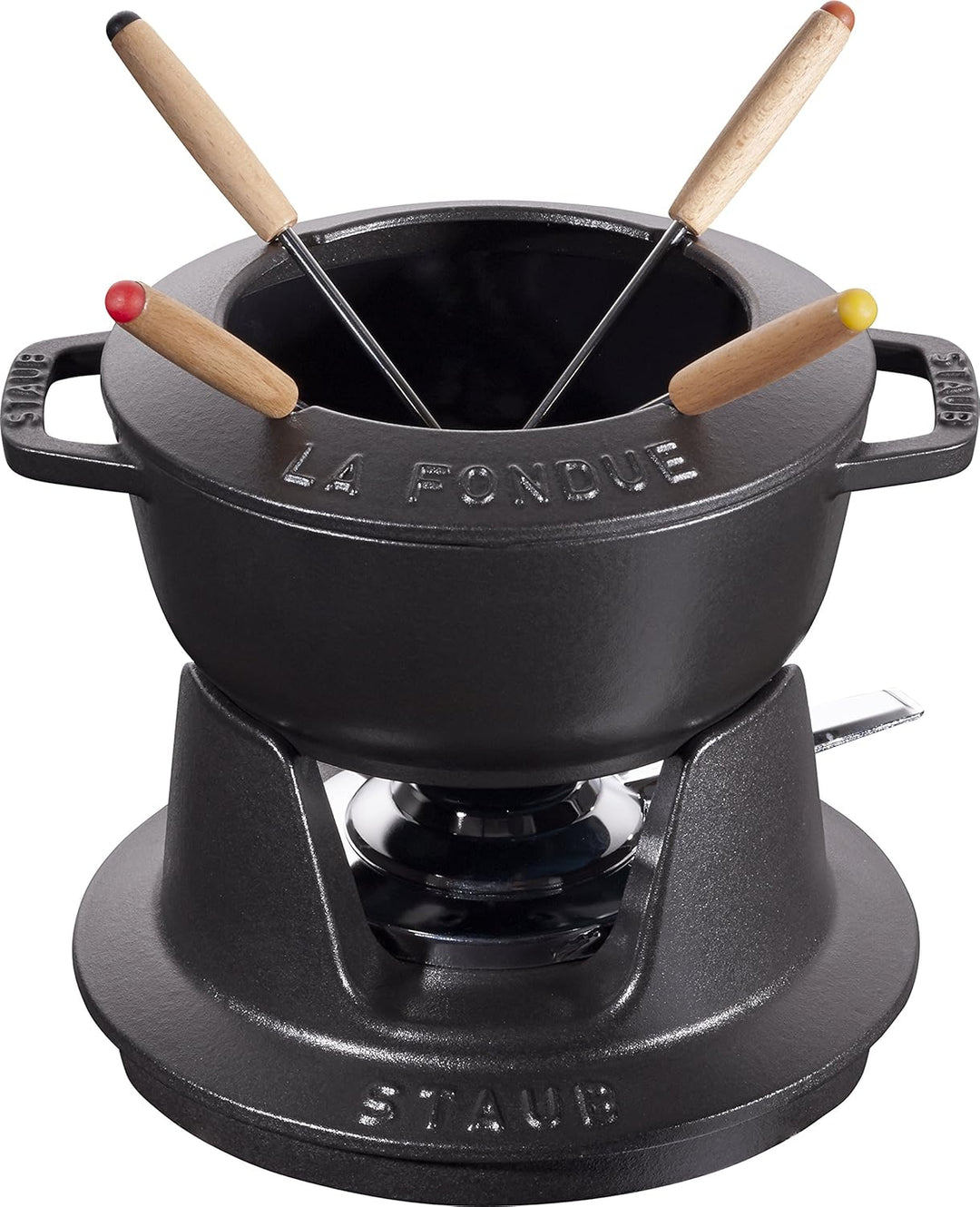 STAUB Fondue Set mit 4 Gabeln, Geeignet für Käse- Schoko- und Fleisch-Fondue, Gusseisen, 16 cm, Schw