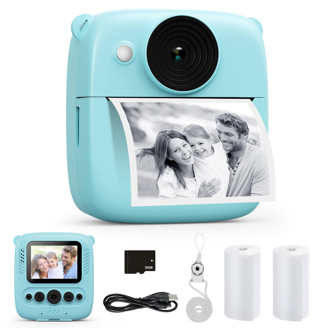 CalineGam Kinderkamera Sofortbildkamera, 48MP Sofortbildkamera Kinder mit 32GB Karte & Druckpapier,