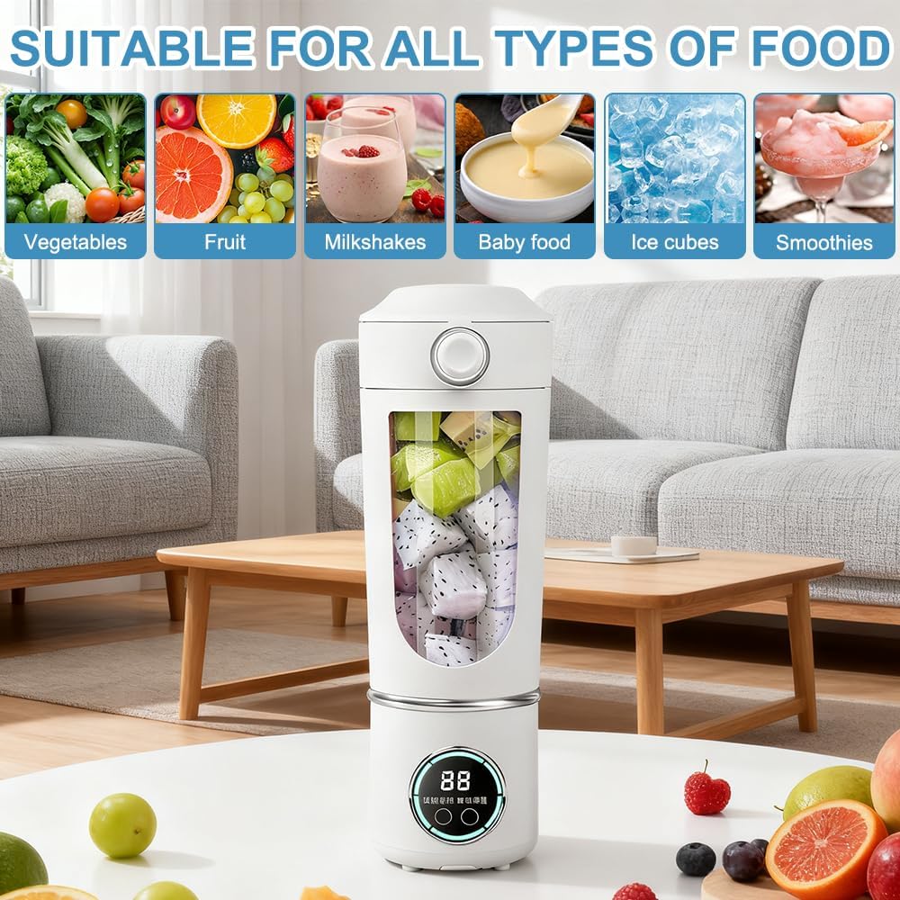 Tragbarer Mixer Smoothie Maker, 700 ml Portable Blender mit Digitalanzeige, Wiederaufladbarem Smooth