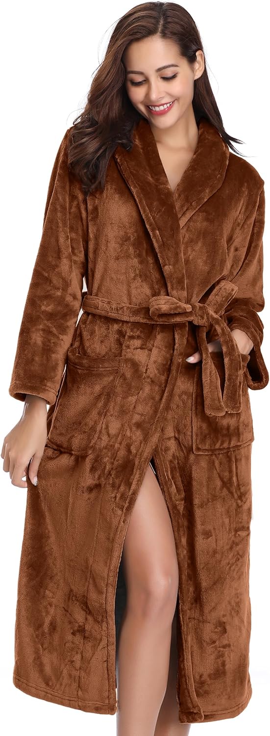 Vlazom Damen Bademantel Flanell Weiche Winter Bademantel Saunamantel Morgenmantel Lange Ärmel Hausma