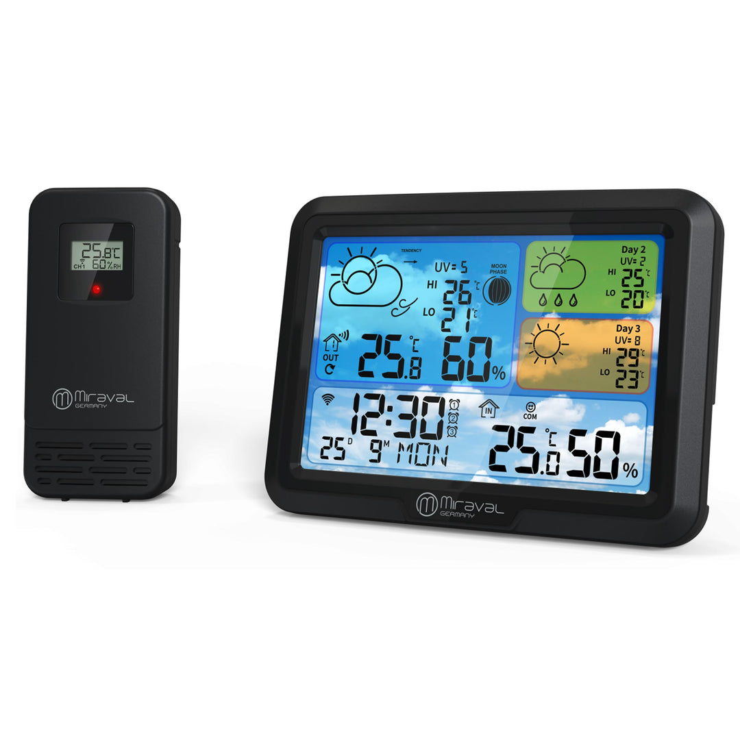 Miraval Smarte Wetterstation mit Display, Temperatur-, Luftfeuchtigkeits- und UV-Anzeige, App-Steuer