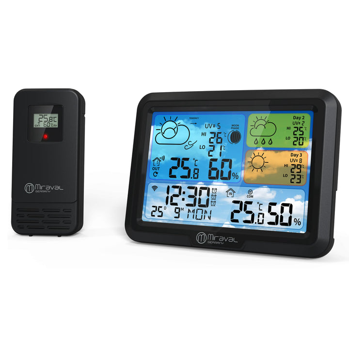 Miraval Smarte Wetterstation mit Display, Temperatur-, Luftfeuchtigkeits- und UV-Anzeige, App-Steuer