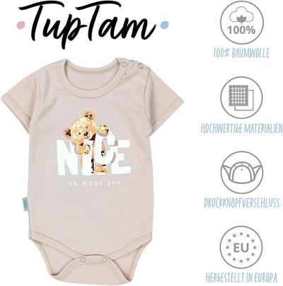 TupTam Mädchen Baby Body Kurzarm in Unifarben - 5er Pack 80 Bärchen Rosa Weiss Sterne Grau Nice Tedd