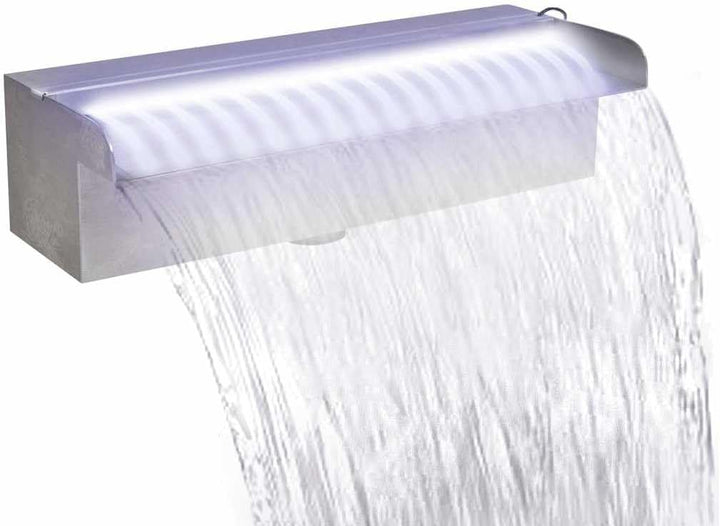 vidaXL Edelstahl Wasserfall 30cm Wasserspiel mit LED Beleuchtung Bachlauf Garten mit LED/30 cm