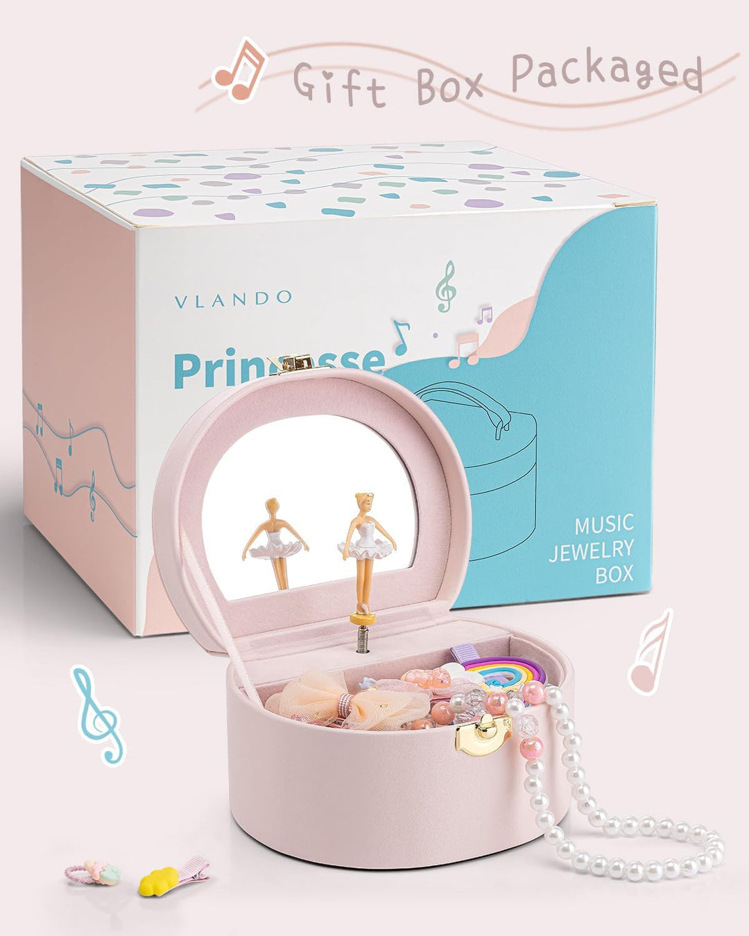 Vlando Schmuckkästchen Mädchen mit Spieluhr, Schmuckkasten Kinder mit Drehendem Ballerina & Spiegel,