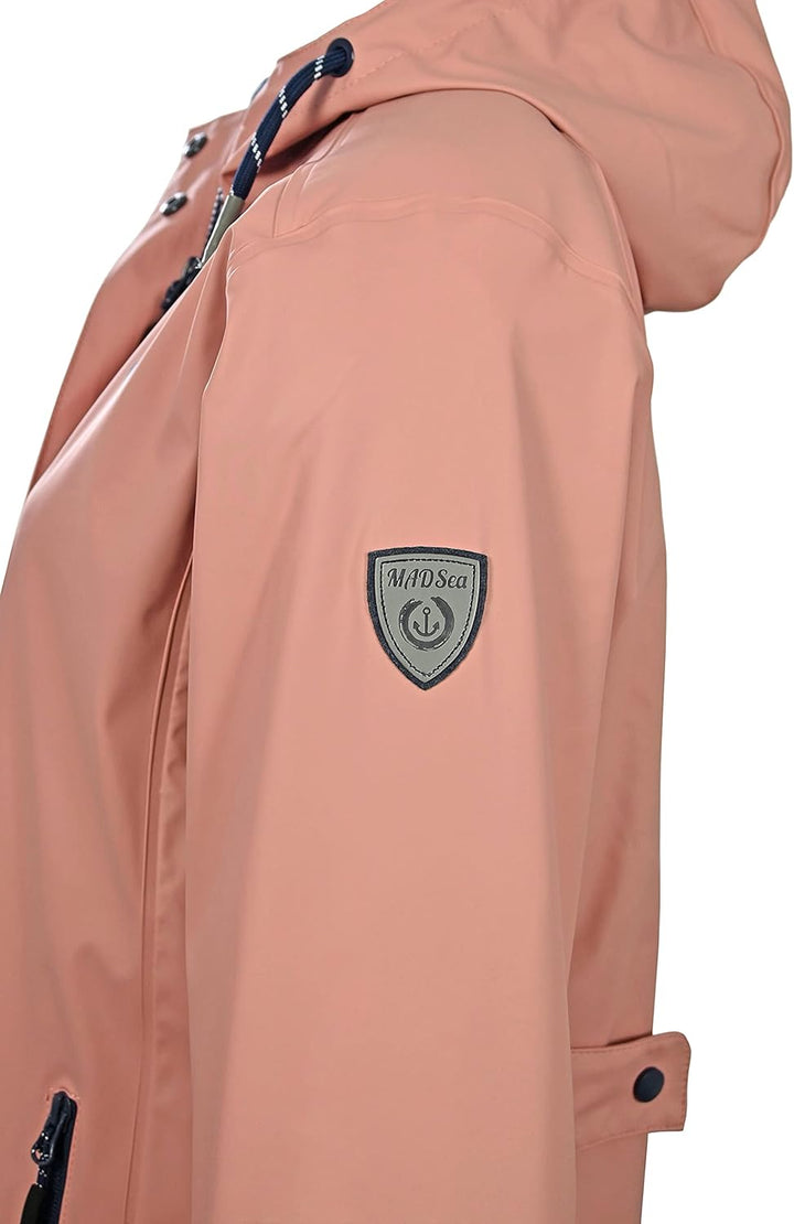 MADSea Damen Regenmantel Friesennerz Maritimes Gestreiftes Innenfutter Rosa, Grösse:36