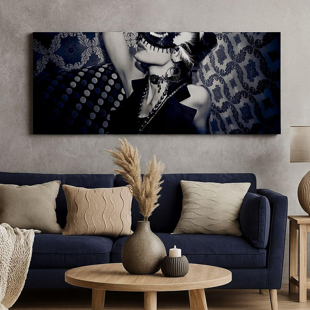 Wandbilder Dekoration Wohnzimmer Frau Karneval Maske Mode Panorama Bilder auf Leinwand 120x50cm Lein