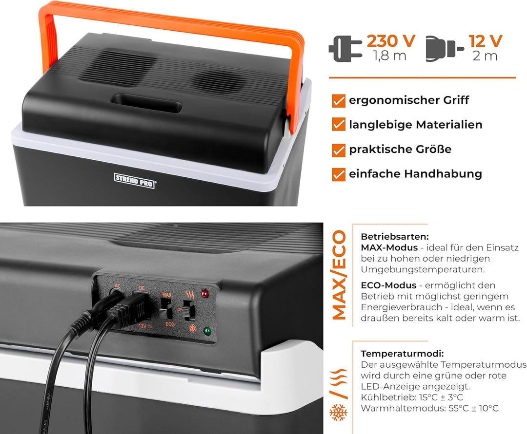 Elektrische Kühlbox Auto für Camping 30L | Kühlbox 12v 230v | Kühlbox Elektrisch mit Kühlt/Wärmt-Fun