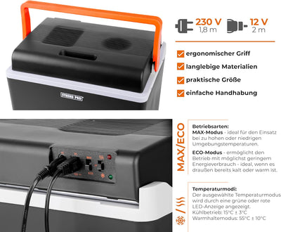 Elektrische Kühlbox Auto für Camping 30L | Kühlbox 12v 230v | Kühlbox Elektrisch mit Kühlt/Wärmt-Fun