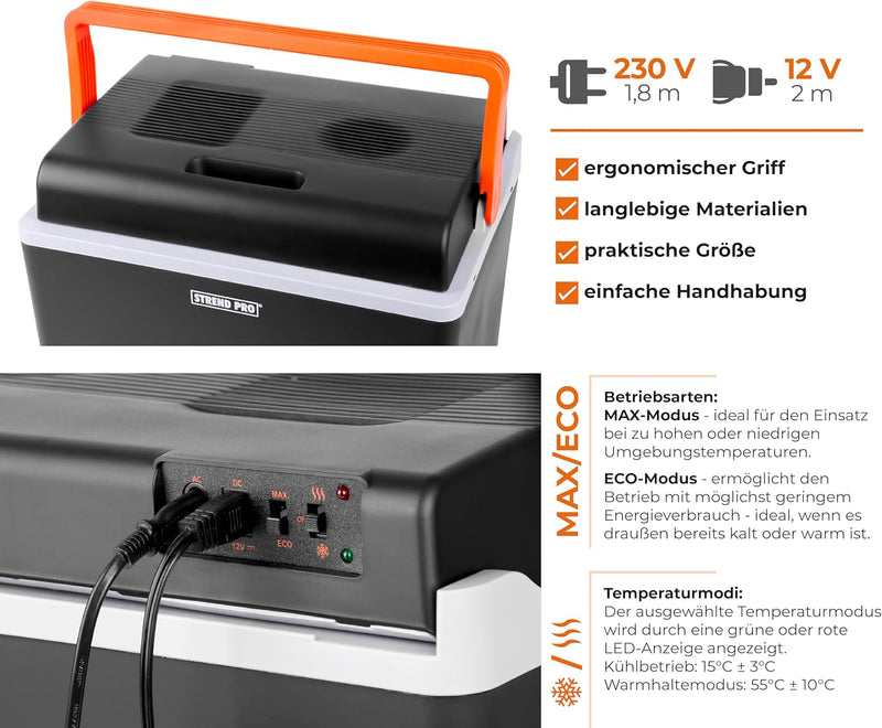Elektrische Kühlbox Auto für Camping 30L | Kühlbox 12v 230v | Kühlbox Elektrisch mit Kühlt/Wärmt-Fun