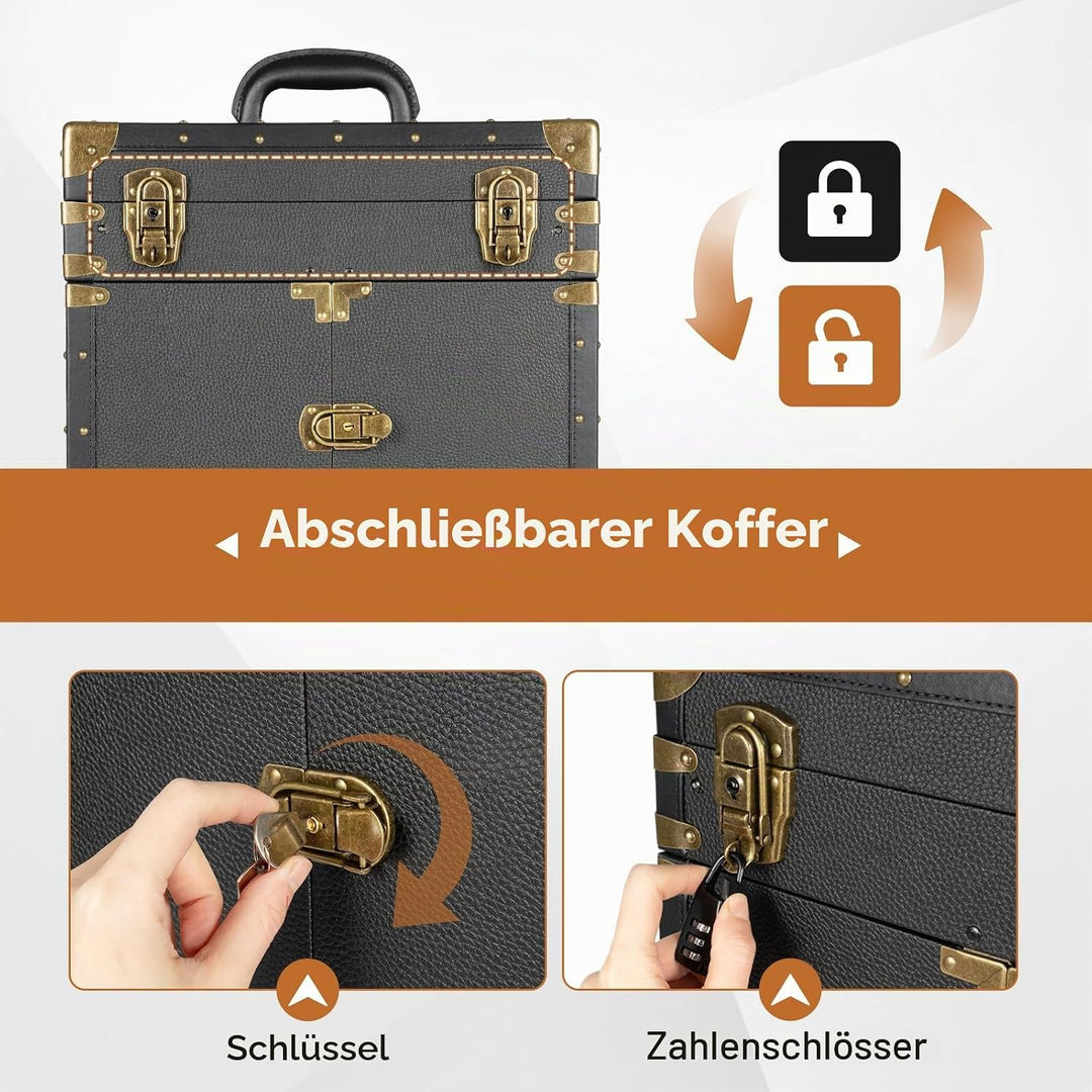 Kosmetikkoffer Trolley, Friseurkoffer Mit Passwortsperre Gross Make Up Koffer Mit Rollen 360° Drehba