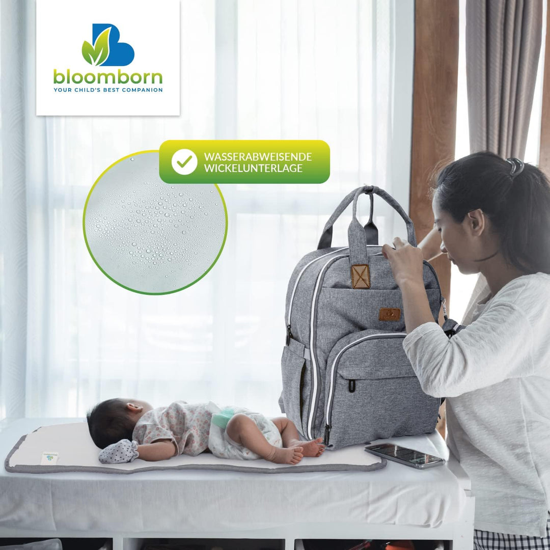 Baby Wickeltasche Rucksack - Wickelrucksack gross mit vielen Taschen, Wickelunterlage, Schnullerhalt