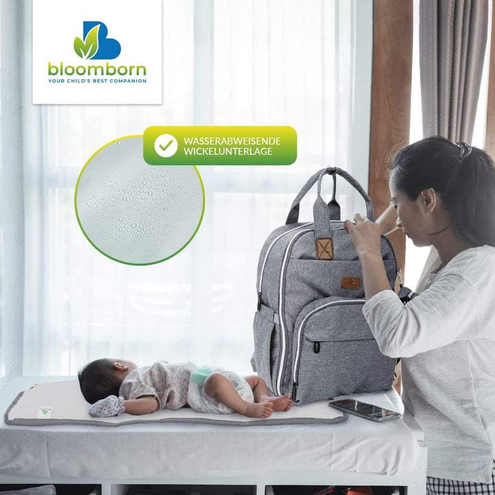 Baby Wickeltasche Rucksack - Wickelrucksack gross mit vielen Taschen, Wickelunterlage, Schnullerhalt