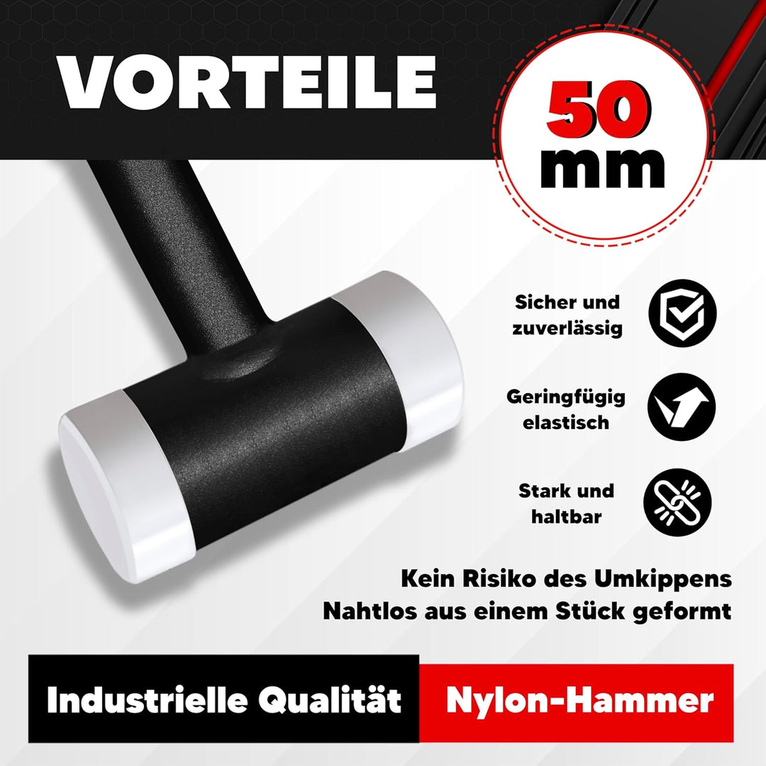 C&T Rückschlagfreier Schonhammer, Schutz Hammer, Ø50mm, Stahlrohrstiel, Austauschbare Polyamid-Köpfe