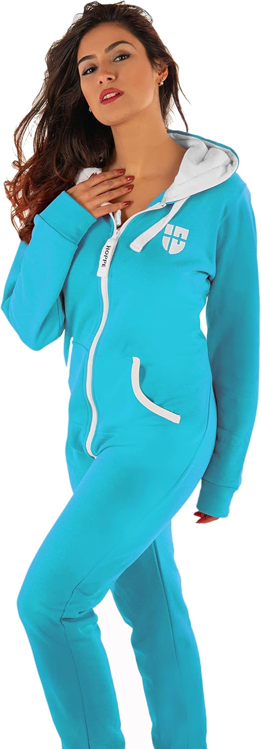 Damen Jumpsuit – Bequemer, weicher Hausanzug aus Baumwolle S türkis-blau, S türkis-blau