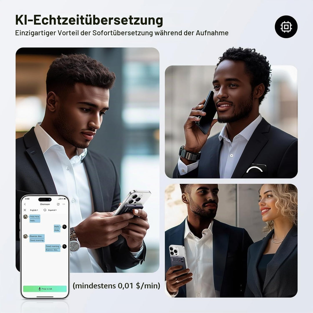 KI Digitales Diktiergerät - 64GB AI Voice Recorder, AI Zusammenfassung durch ChatGPT, Echtzeit Übers