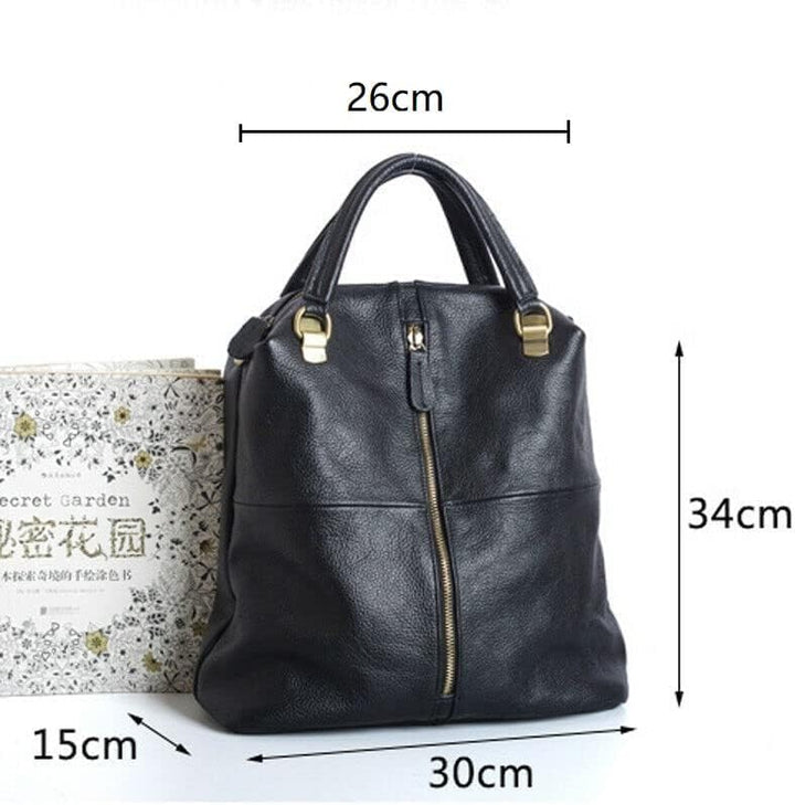 Alice Fan Rindsleder Echtes Leder Rucksack für Frauen Umhängetasche Schwarz Leder Reisetasche, Schwa