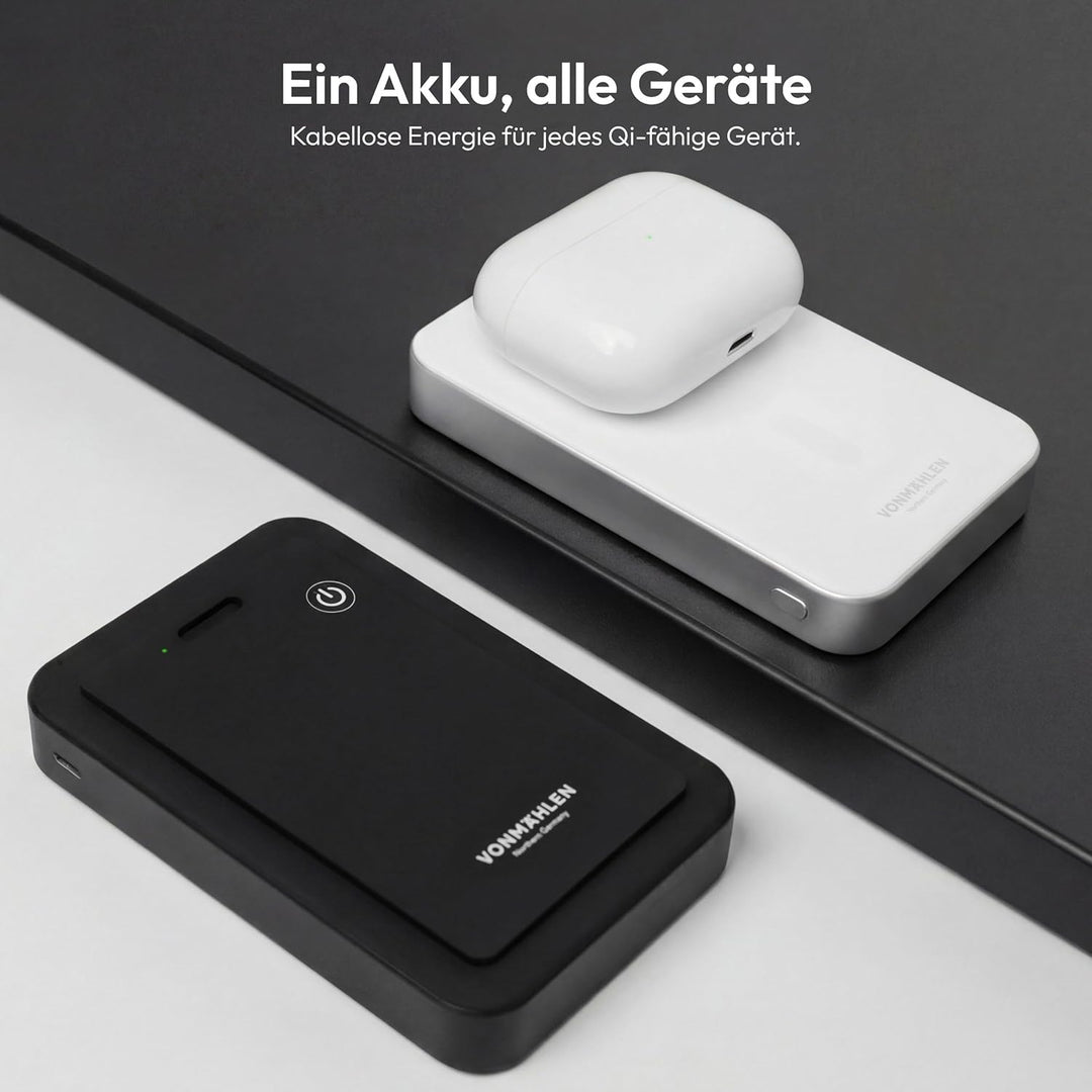 VONMÄHLEN Evergreen Mag mit Kickstand: 10.000 mAh Qi2-Powerbank kompatibel mit MagSafe – 15W kabello