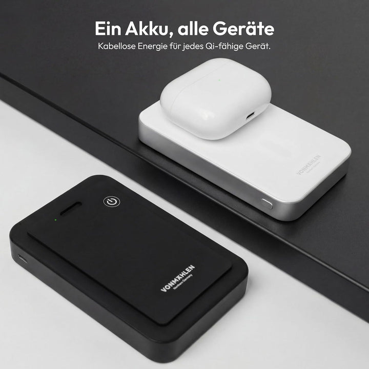 VONMÄHLEN Evergreen Mag mit Kickstand: 10.000 mAh Qi2-Powerbank kompatibel mit MagSafe – 15W kabello
