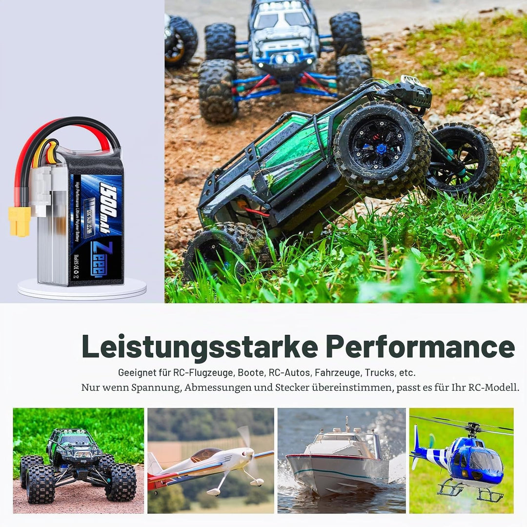 Zeee 4S LiPo Akku 1500mAh 14,8V 120C mit XT60 Steck für UAV Drones FPV Rennrad Quadcopters Flugzeug