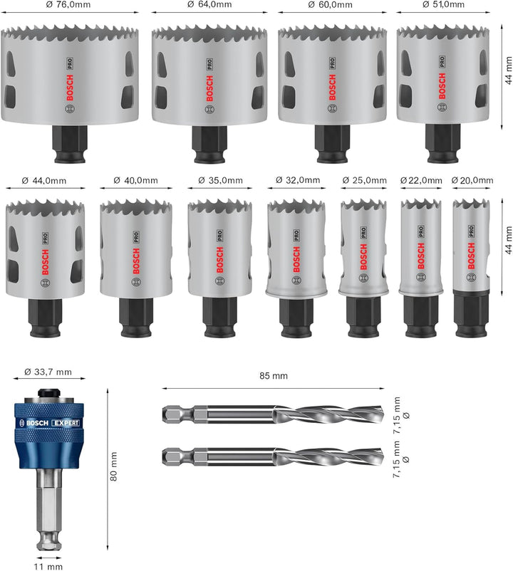 Bosch 14x PRO Multi Material Power Change Plus Lochsäge-Set – Transparentes Etui (für Weichholz, Tro