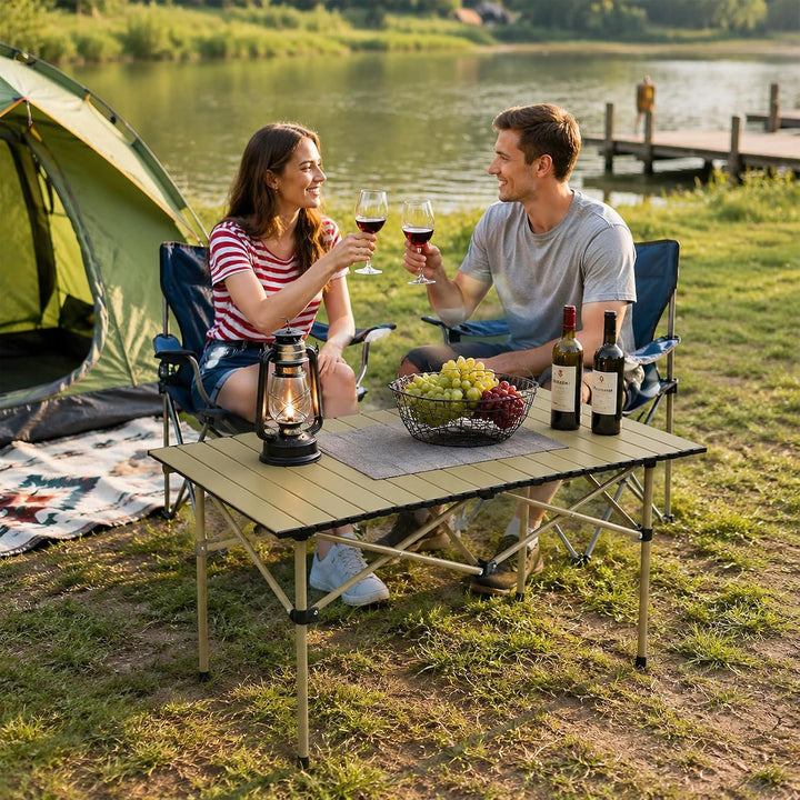 Campingtisch faltbar Klapptisch, Aufrollbare Tischplatte, Camping Falttisch Tragbar Kohlenstoffstahl