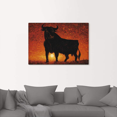 Artland Leinwandbild Wandbild Bild auf Leinwand 70x50 cm Wanddeko Stier Tiere Spanien Stierkampf Kat