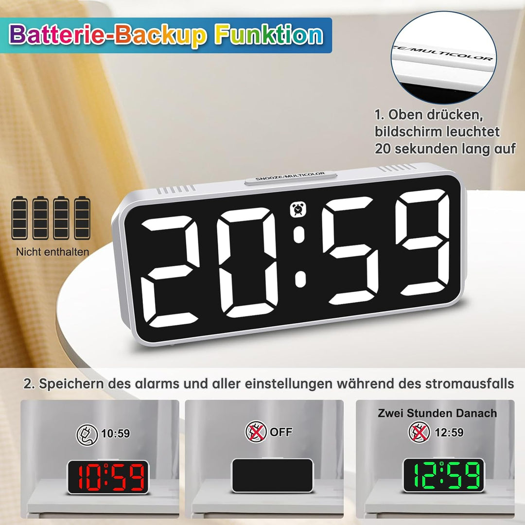 Eachui Wecker Digital RGB Farbiger wecker für Kinder Ohne Ticken Kleiner Uhr Einstellbare Lautstärke