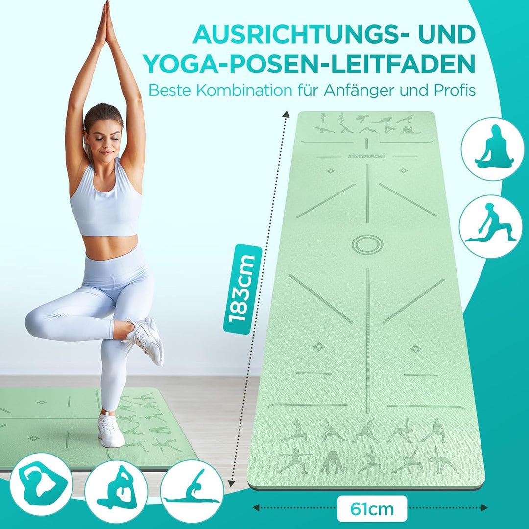 OUTDOUSE Yoga Matte, TPE 6mm Dicke Hautfreundliche Yogamatte Rutschfest Gymnastikmatte Pilates Gymna