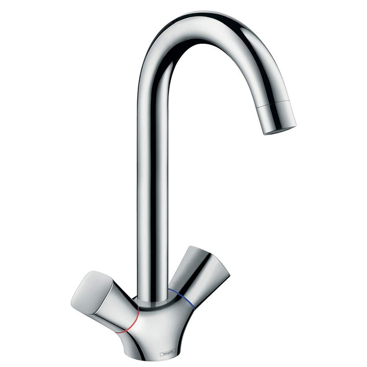 hansgrohe Logis 2-Griff Küchenarmatur, Komfort-Höhe 220mm mit Schwenkauslauf und abgerundeten Griffe