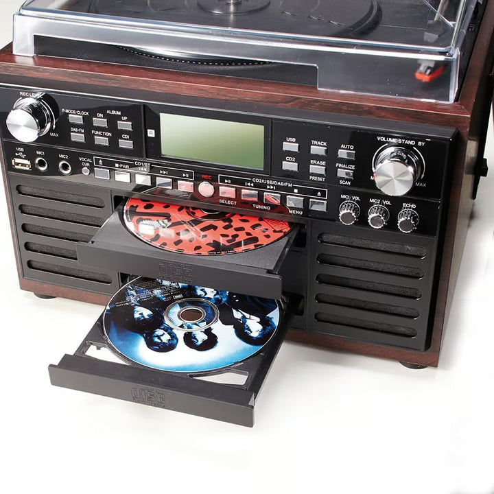 EUROtops DAB+ Musikanlage mit CD-Brenner, Plattenspieler und Kassettendeck | Bluetooth, USB-Aufnahme