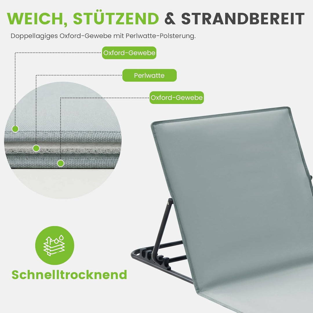 Palawano Sonnenliege für Garten & Strand – Verstellbare 5-Positionen Strandmatte, Leicht & TragbarLi