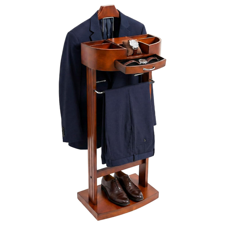 Herrendiener Kleiderbutler aus Holz mit Ablage & Handyfach, Stand Kleiderständer mit Hosenbügel und
