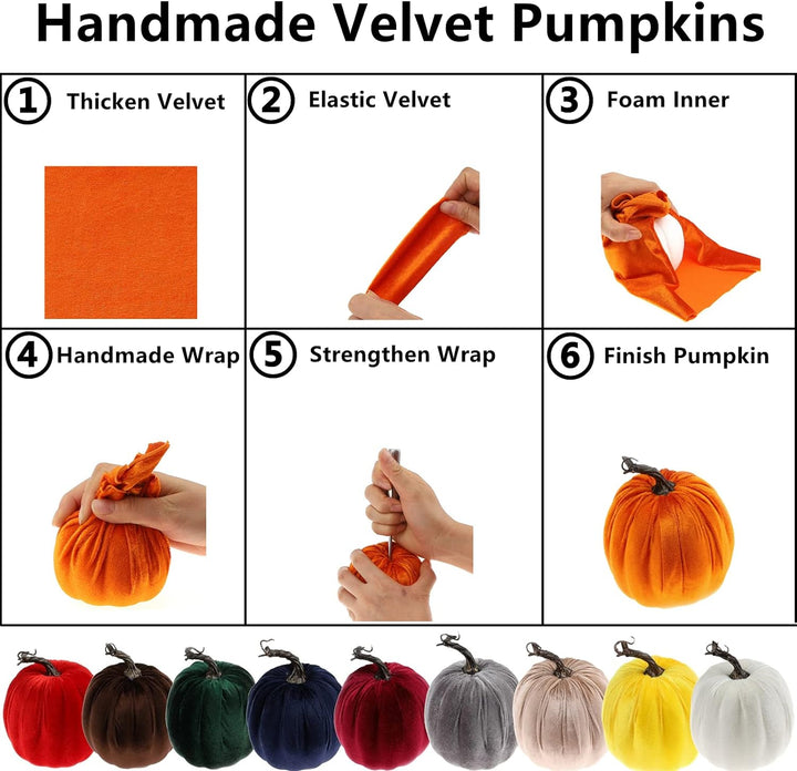 Gresorth 8 Stück Sortiert Gefälscht Handgefertigt Orange Samt Kürbisse Künstlich Herbsternte Hallowe