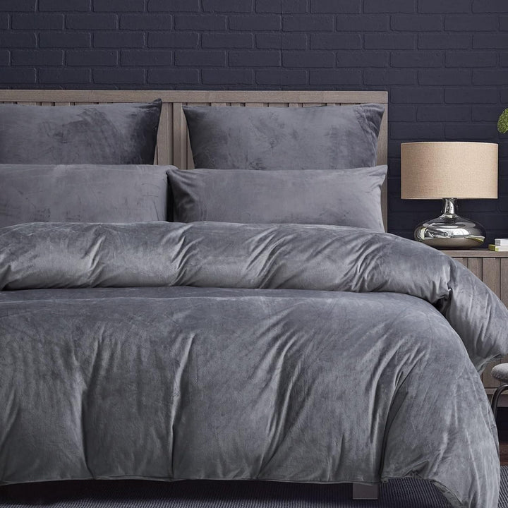 Luofanfei Plüsch Bettwäsche 220x240 Set Winter Flauschig Graue Uni Bettbezug Set Fleece Flanell Wint