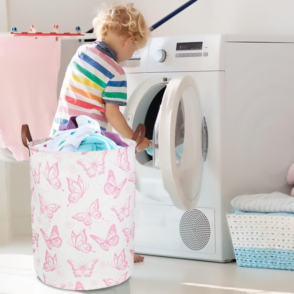 CLOCOR Rosa Wäschekorb, wasserdichter Kinderzimmer-Korb für Baby-Mädchen, faltbare Aufbewahrungskörb