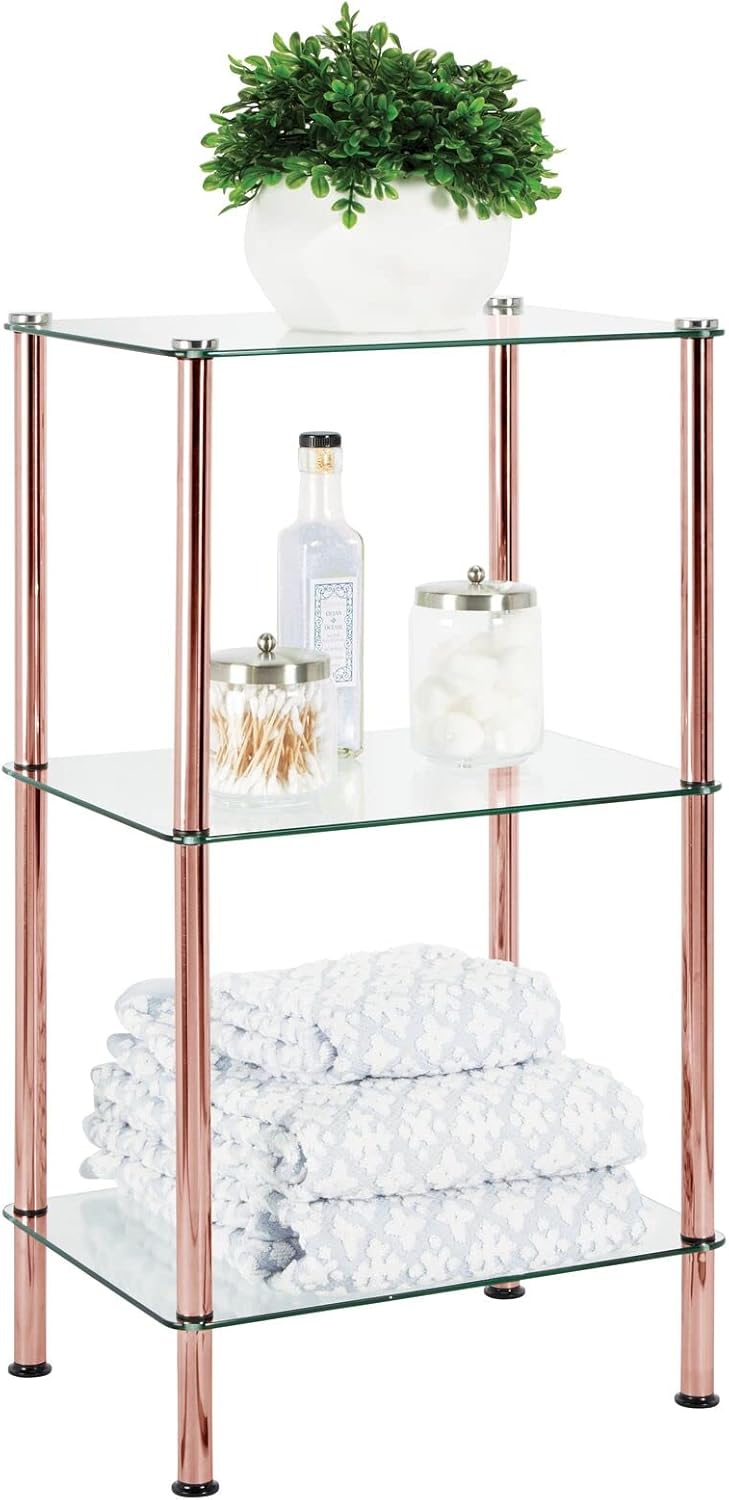 mDesign modernes Glasregal mit Metallbeinen – Badorganizer aus Glas mit 3 Ebenen – elegante Glasabla