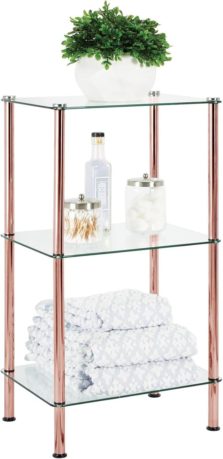 mDesign modernes Glasregal mit Metallbeinen – Badorganizer aus Glas mit 3 Ebenen – elegante Glasabla