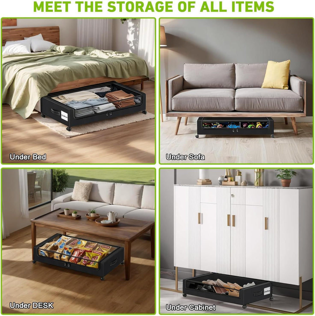 SPEEDEVE 2 Stück Unterbett Aufbewahrungsbox 50L Unterbettkommode mit Rollen Bettkasten Organizer mit