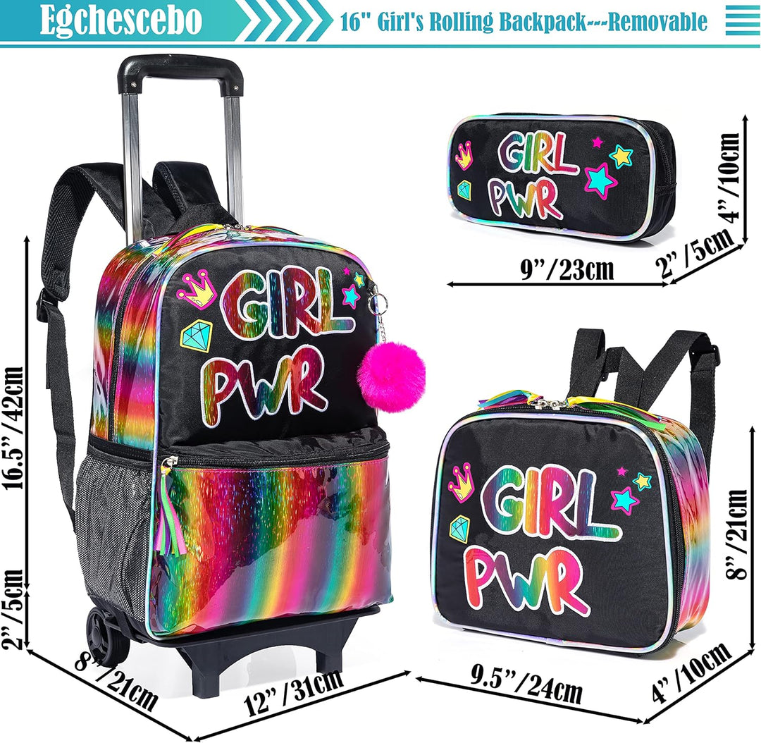 Egchescebo kids Rolling Kid Travel Toddler Duffle Bag Detachable Backpack for Girls Pink Black-mädch