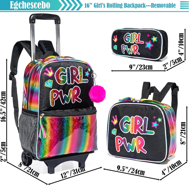 Egchescebo kids Rolling Kid Travel Toddler Duffle Bag Detachable Backpack for Girls Pink Black-mädch