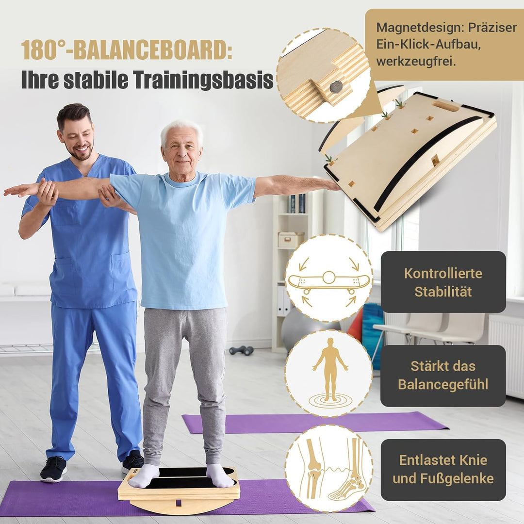 Wadendehner Schrägbrett aus Holz, 3-in-1 Slant Board mit 6 Winkeln und Trainingsposter, Verstellbar