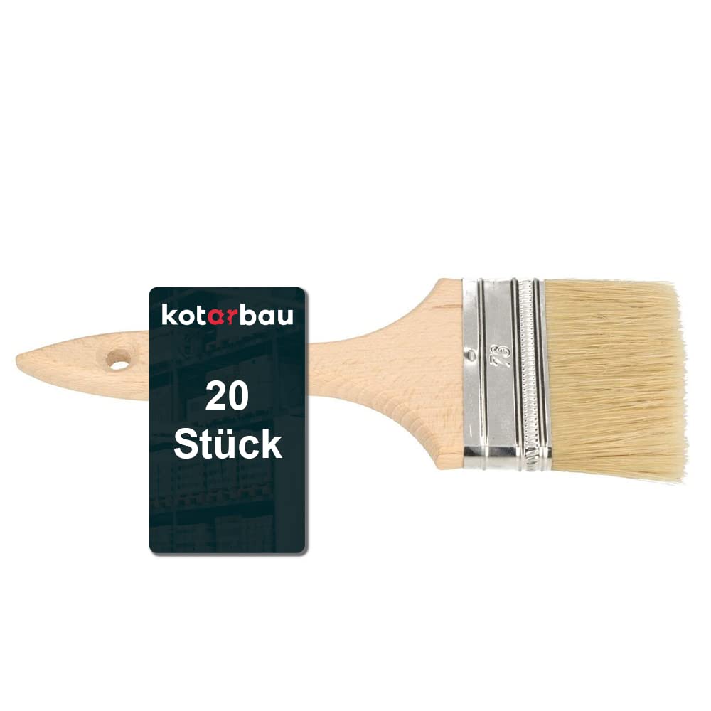 KOTARBAU® 20er Set Farbpinsel Mit Holzgriff Alle 76 mm Flachpinsel Beizen Lasur Farben Malerpinsel S