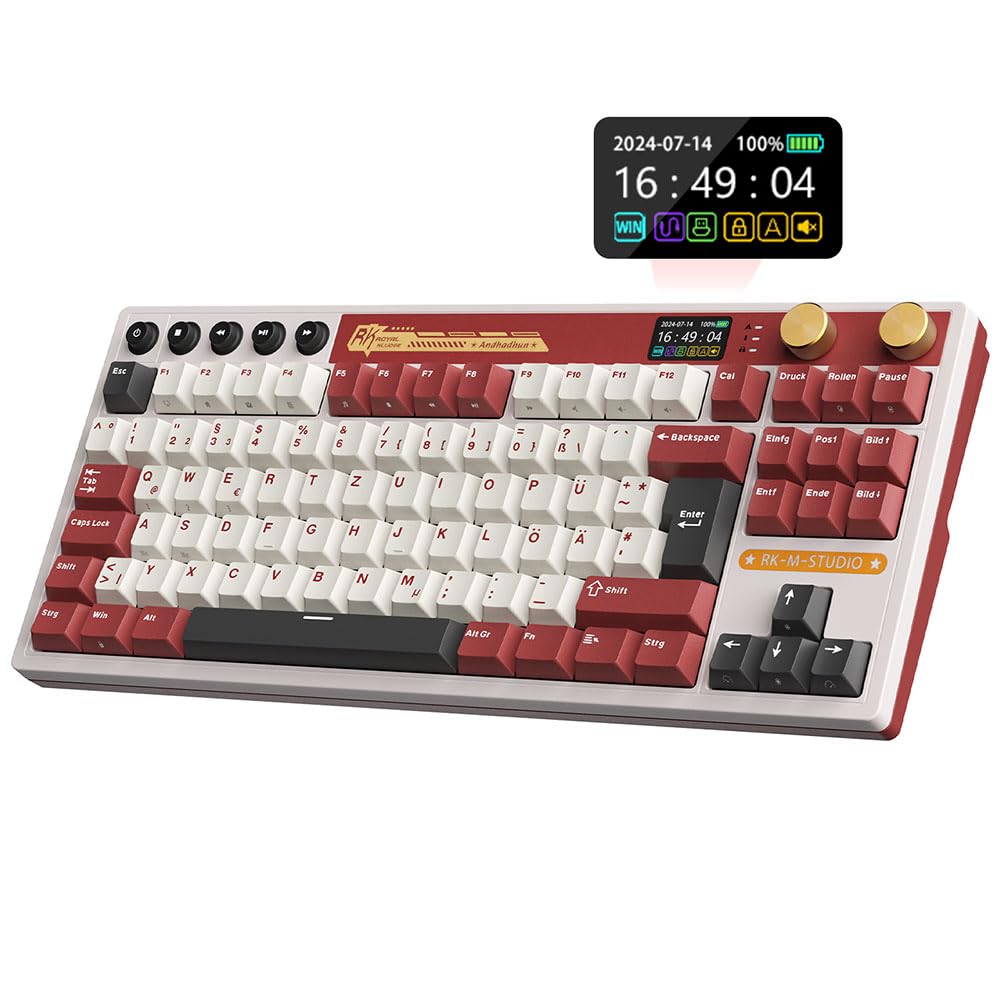 RK ROYAL KLUDGE M87 Mechanische Tastatur Kabellos mit Display und Doppelknopf, Gasket 75% Gaming Tas