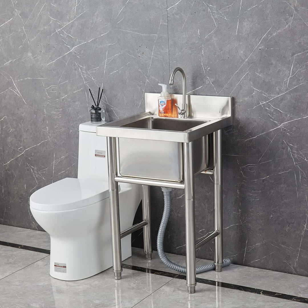 Psfghvz Sink 1 mm Stainless Steel Sink Commercial Sink Freestanding Single Basin Workshop Sink Compl